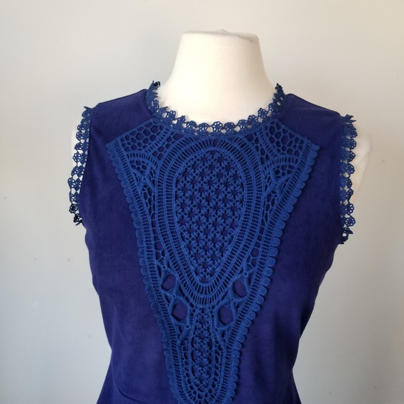 Blue Faux Suede Fit and Flare Dress SIZE MED - Picture 3 of 6